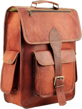 16 Inch Genuine Leather Backpack for Women and Men - Retro Vintage Laptop Backpack