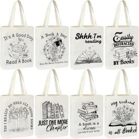 8 Pcs Book Tote Bag Bulk Library Book Lovers Club Gifts Reusable Canvas Tote Bag for Women Men Reading Lovers Teacher Readers Librarians Appreciation Gift