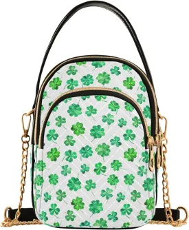 ALAZA Chain Crossbody Bags for Women Four Leaf Clover St. Patrick's Day Quilted Shoulder Crossbody Handbags Travel Cross Body Cell Phone Purses Bags