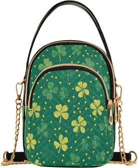 ALAZA Chain Crossbody Bags for Women Green Clover Leaf Yellow Shamrock Leaves Quilted Shoulder Crossbody Handbags Travel Cross Body Cell Phone Purses Bags