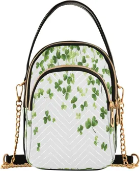ALAZA Chain Crossbody Bags for Women Lucky Clover Leaf Shamrock Leaves Quilted Shoulder Crossbody Handbags Travel Cross Body Cell Phone Purses Bags