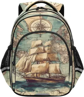 ALAZA Vintage Sailing Map Sea Small Backpacks Travel Daypack School Book Bag for Men Women Teens Kids