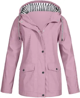 Aniywn Women Plus Size Rain Jacket Outdoor Waterproof Windproof Hooded Raincoat Casual Lightweight Jacket for Hiking Travel