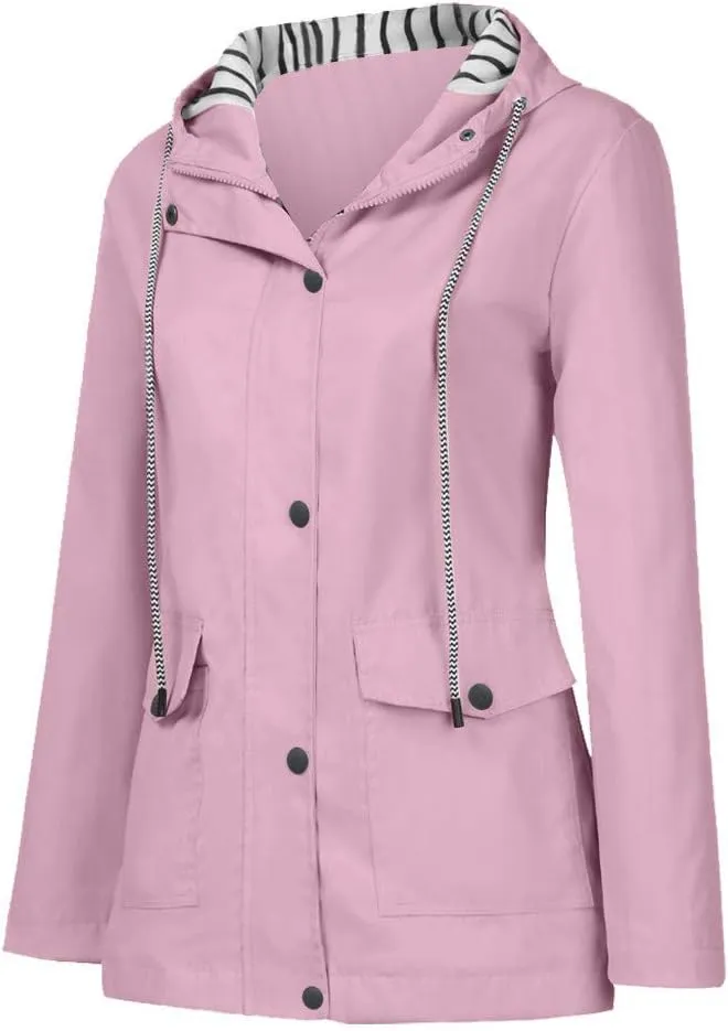 Aniywn Women Plus Size Rain Jacket Outdoor Waterproof Windproof Hooded Raincoat Casual Lightweight Jacket for Hiking Travel