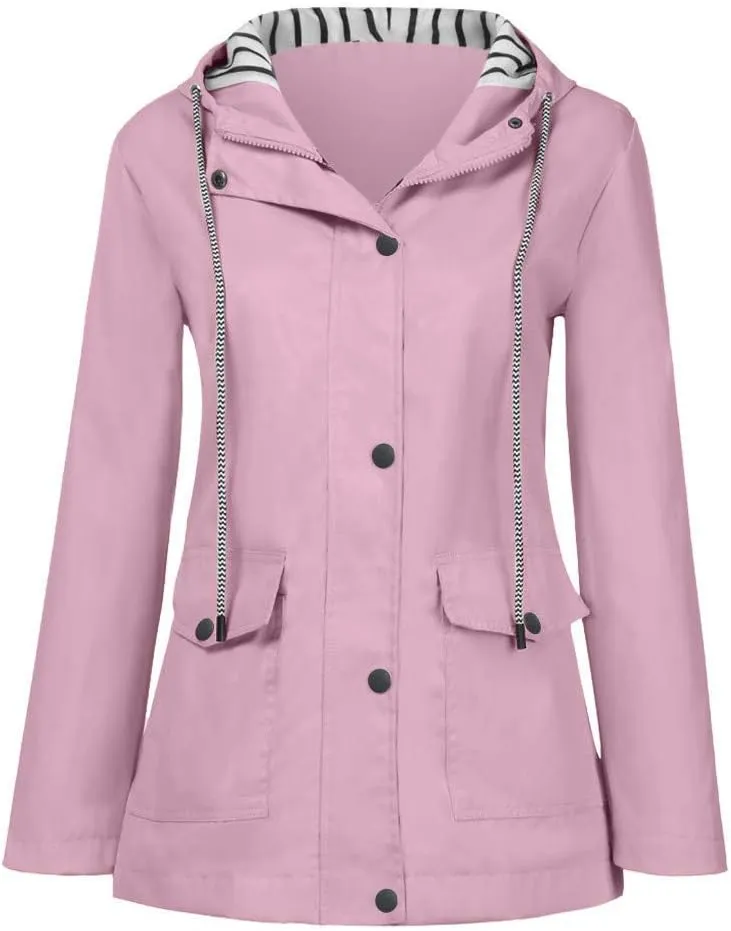 Aniywn Women Plus Size Rain Jacket Outdoor Waterproof Windproof Hooded Raincoat Casual Lightweight Jacket for Hiking Travel