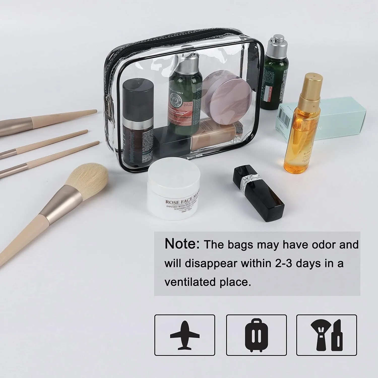 APREUTY Clear Makeup Bags, TSA Approved 3 Pcs Cosmetic Makeup Bags Set Clear PVC with Zipper Handle Portable Travel Luggage Pouch Airport Airline Vacation Organization (Black)