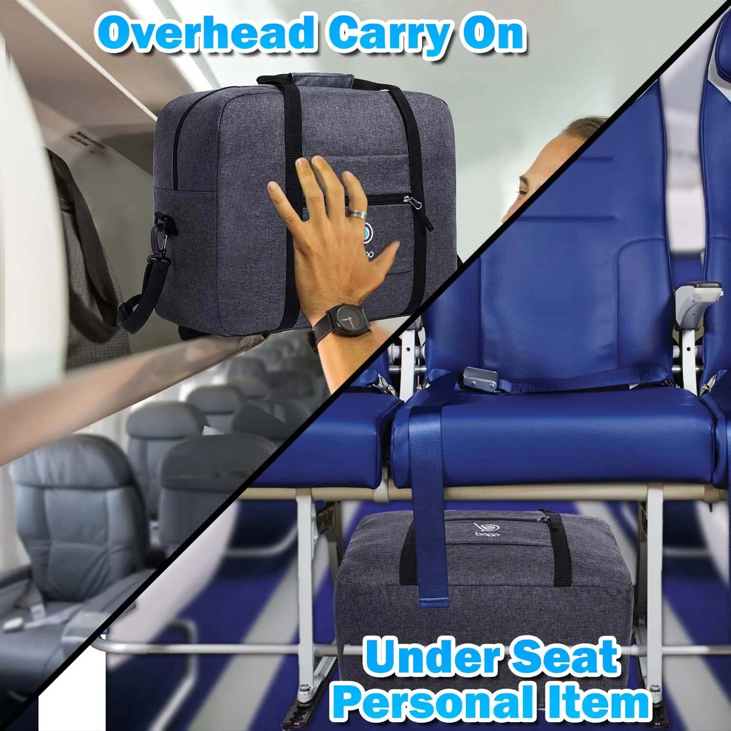 Bago Personal Item Travel Bag For Airlines - Fits As 18x14x8 inches Travel Bag Spirit & Frontier Airlines - Foldable Duffle Bag For Travel - Personal Item Bag Small Carry On Bag For Air Travel