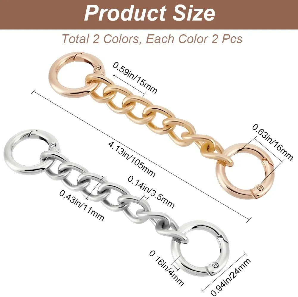 Beebeecraft 1 Box 4Pcs Metal Purse Chain Extender 4.13 Inches Long Alloy Gold Silver Shoulder Bag Strap Replacement Extension Chain Charms with Buckle for Clutch Mini Bag Handbag Supplies Accessories