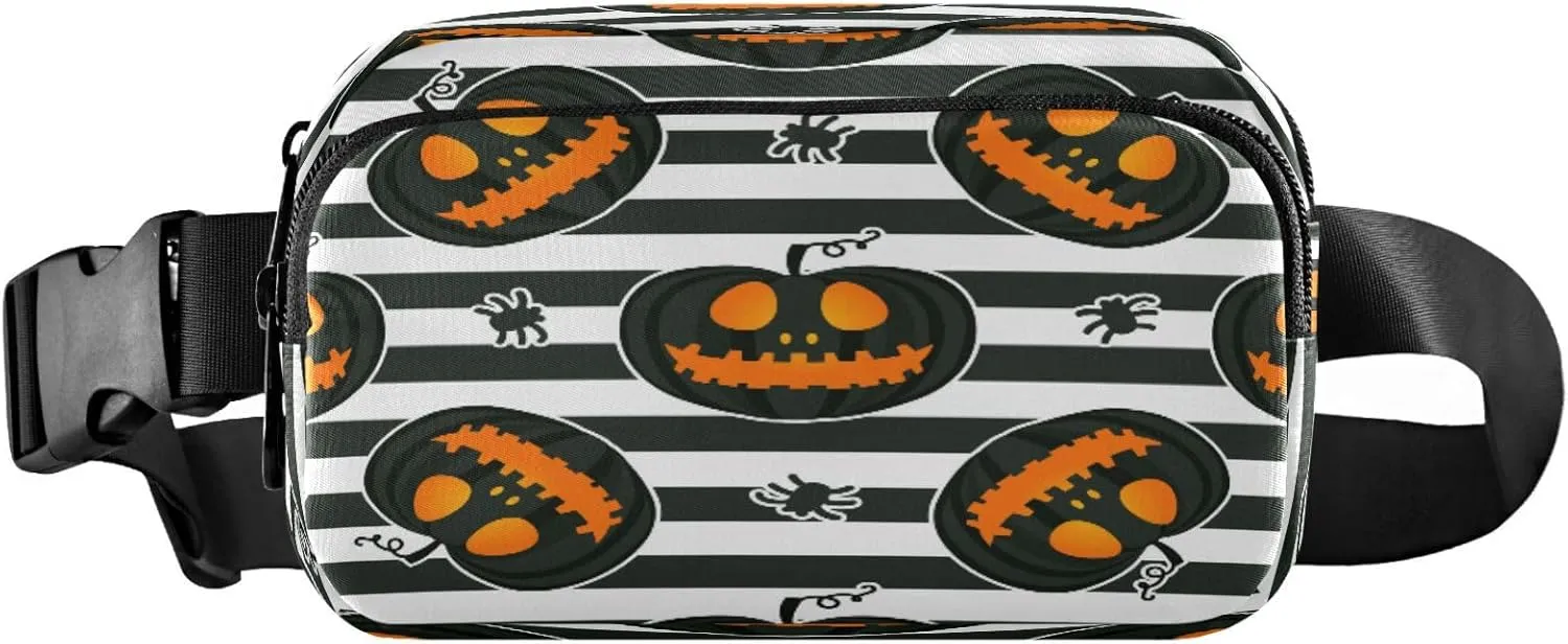 Boccsty Halloween Pumpkins Spiders Strip Belt Bag for Women Men Autumn Sugar Skull Fanny Pack Small Waist Pouch Crossbody Bags for Outdoor Hiking Running Travel