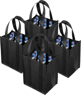 cobee 4 Pcs 6 Bottle Wine Tote Bags, Wine Bottle Carrier Tote with Extra Bottom Padding Reusable Non-Woven Wine Bags Wine Gift Bag for Travel Camping Party