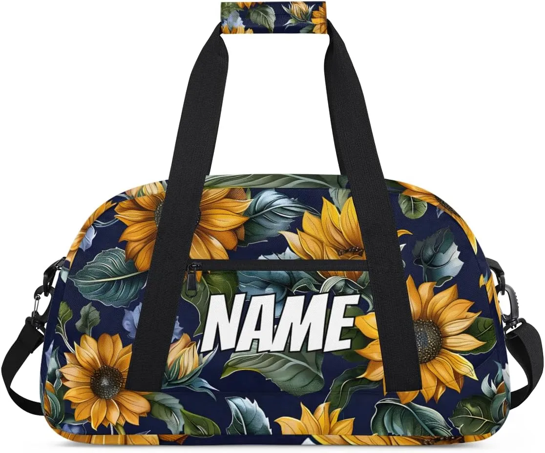Custom Rustic Sunflower Duffel Bag for Women Men, Personalized Summer Flower Sport Gym Duffel Bag with Name Travel Weekender Overnight Bags