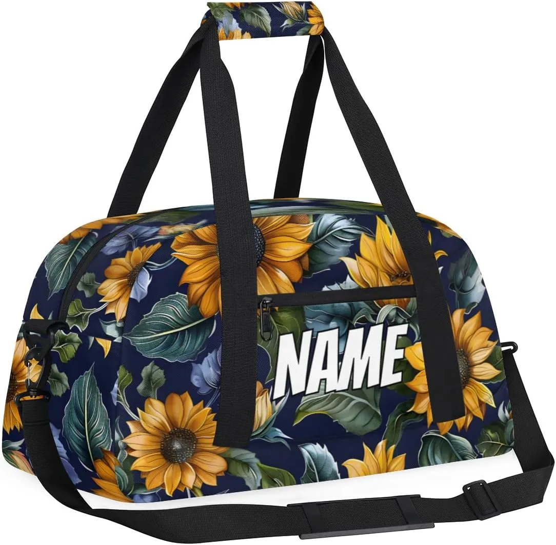 Custom Rustic Sunflower Duffel Bag for Women Men, Personalized Summer Flower Sport Gym Duffel Bag with Name Travel Weekender Overnight Bags