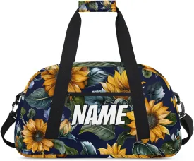 Custom Rustic Sunflower Duffel Bag for Women Men, Personalized Summer Flower Sport Gym Duffel Bag with Name Travel Weekender Overnight Bags
