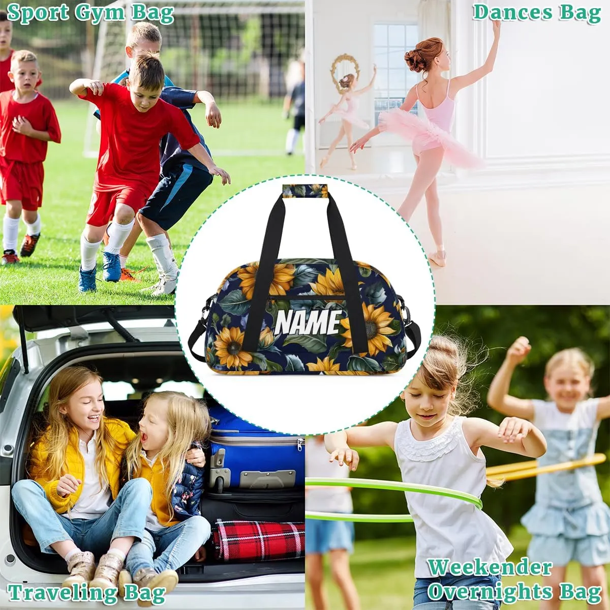 Custom Rustic Sunflower Duffel Bag for Women Men, Personalized Summer Flower Sport Gym Duffel Bag with Name Travel Weekender Overnight Bags