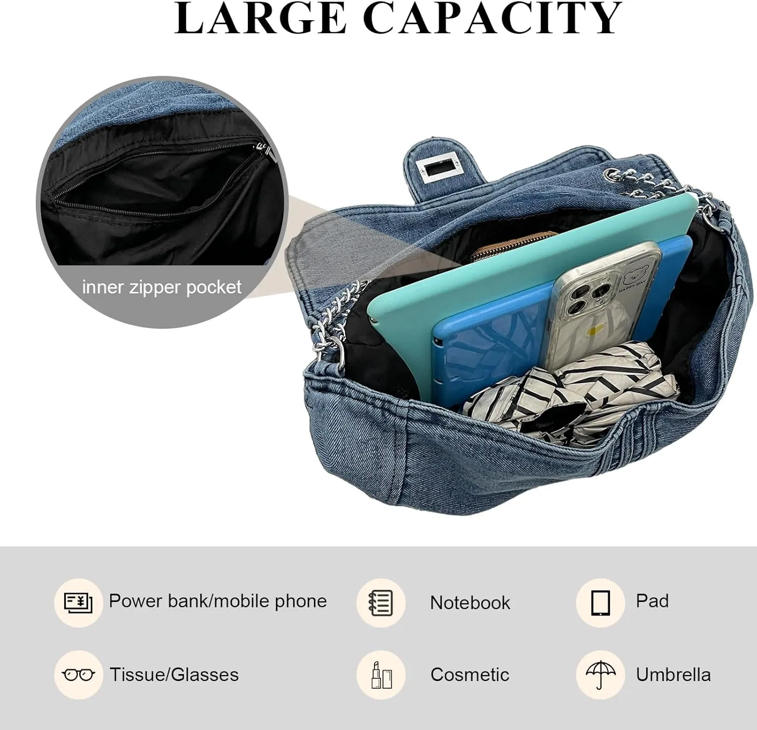 Denim Crossbody Bag Jean Purses for Women Denim Handbags Clutch Purse Shoulder Bags