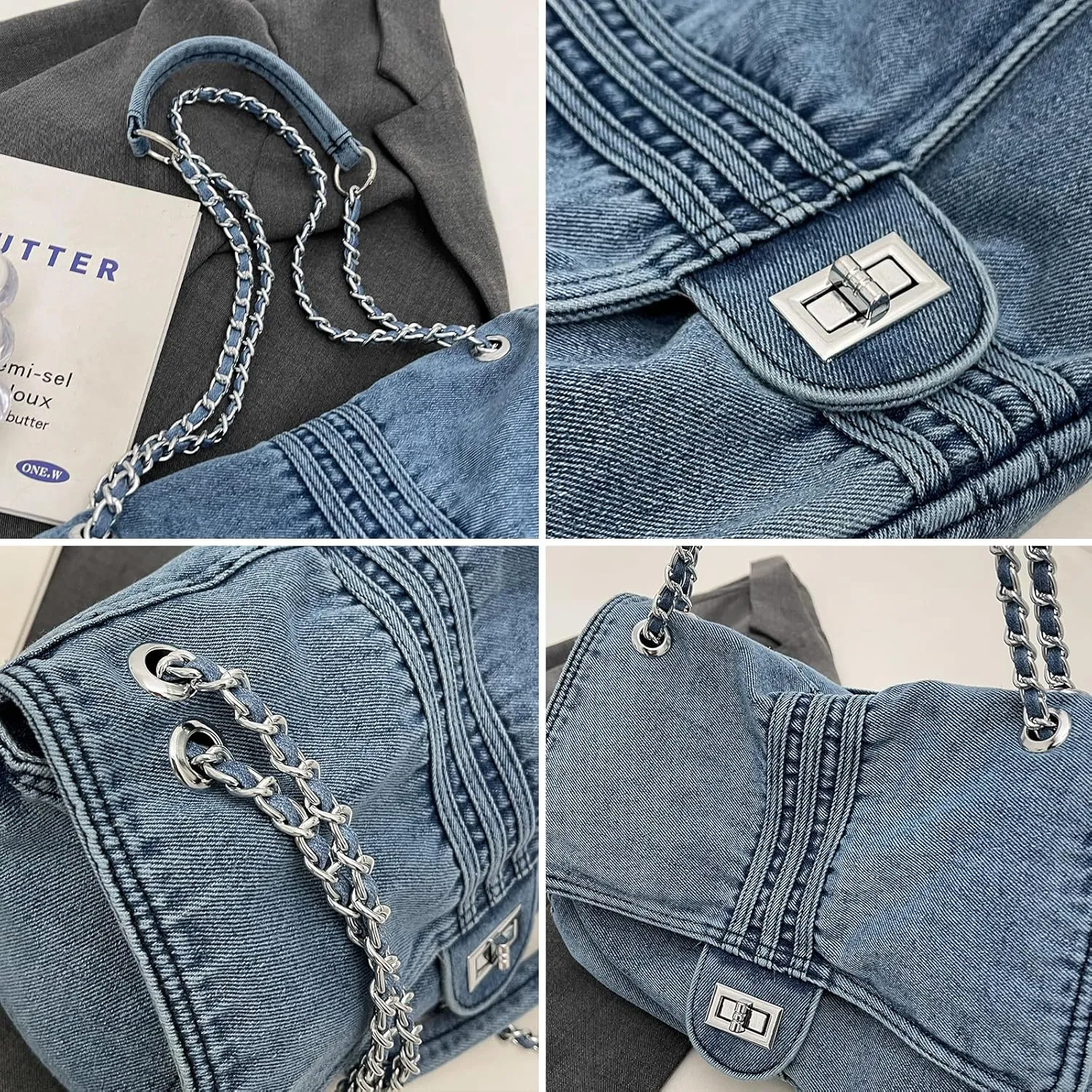 Denim Crossbody Bag Jean Purses for Women Denim Handbags Clutch Purse Shoulder Bags