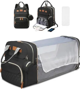 Diaper Bag Backpack, Large Diaper Bag with Changing Station, Baby Bag, New Mom Gifts, Lightweight Waterproof Unisex Diaper Bag with Insulated Pockets and USB Charging Port, Black
