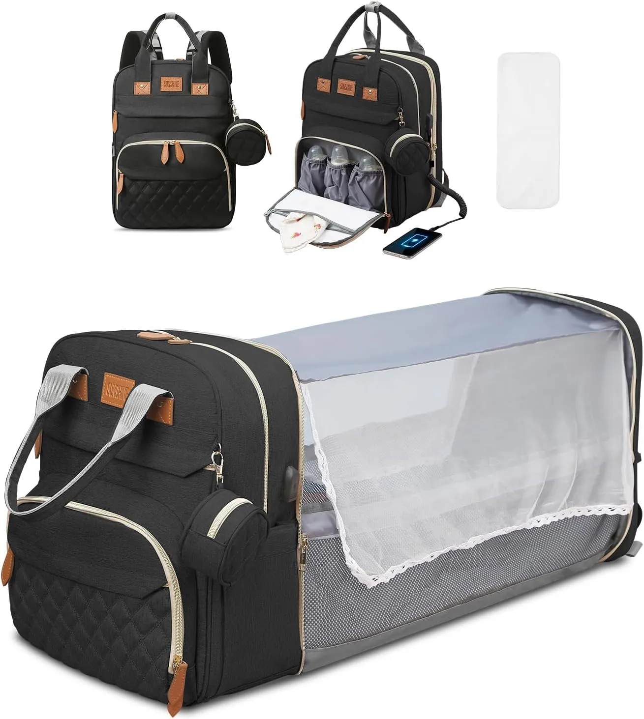 Diaper Bag Backpack, Large Diaper Bag with Changing Station, Baby Bag, New Mom Gifts, Lightweight Waterproof Unisex Diaper Bag with Insulated Pockets and USB Charging Port, Black