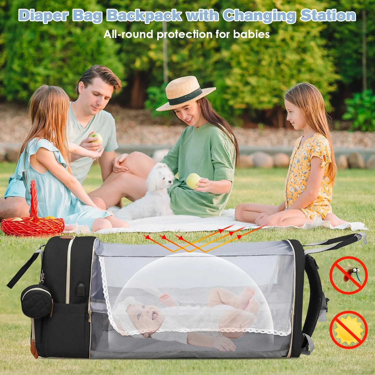 Diaper Bag Backpack, Large Diaper Bag with Changing Station, Baby Bag, New Mom Gifts, Lightweight Waterproof Unisex Diaper Bag with Insulated Pockets and USB Charging Port, Black