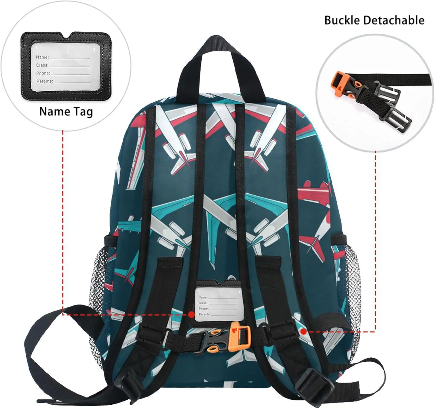 Fisyme Cartoon Airplanes Plane Toddler Backpack School Bag Kids Daypack for Kindergarten Preschool Nursery Girls Boys, S
