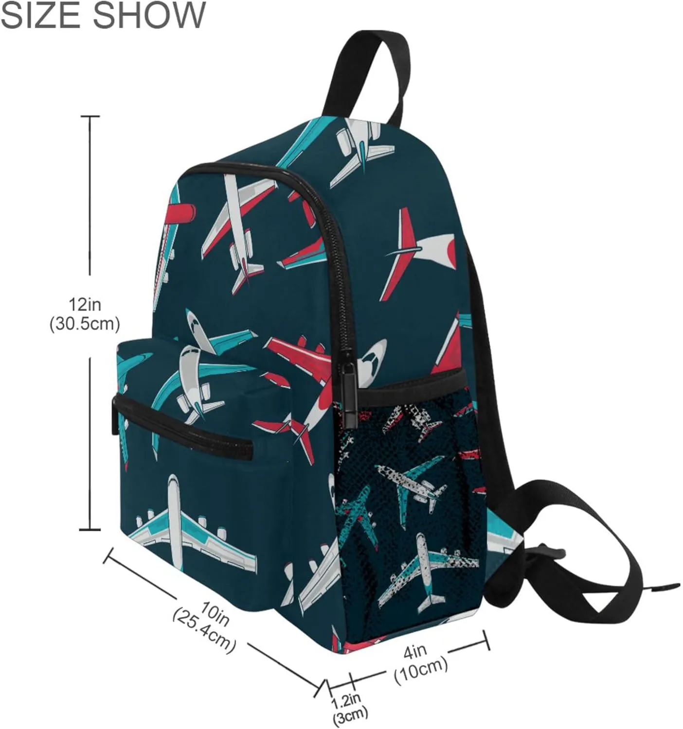 Fisyme Cartoon Airplanes Plane Toddler Backpack School Bag Kids Daypack for Kindergarten Preschool Nursery Girls Boys, S