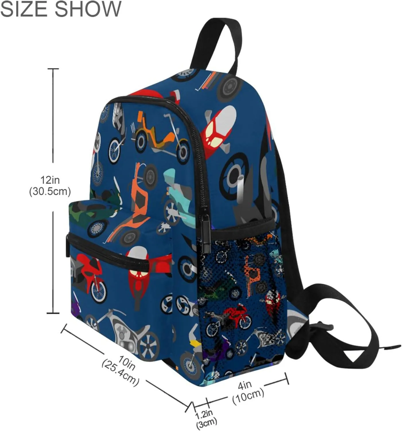 Fisyme Motorcycles Toddler Backpack School Bag Kids Daypack for Kindergarten Preschool Nursery Girls Boys, S