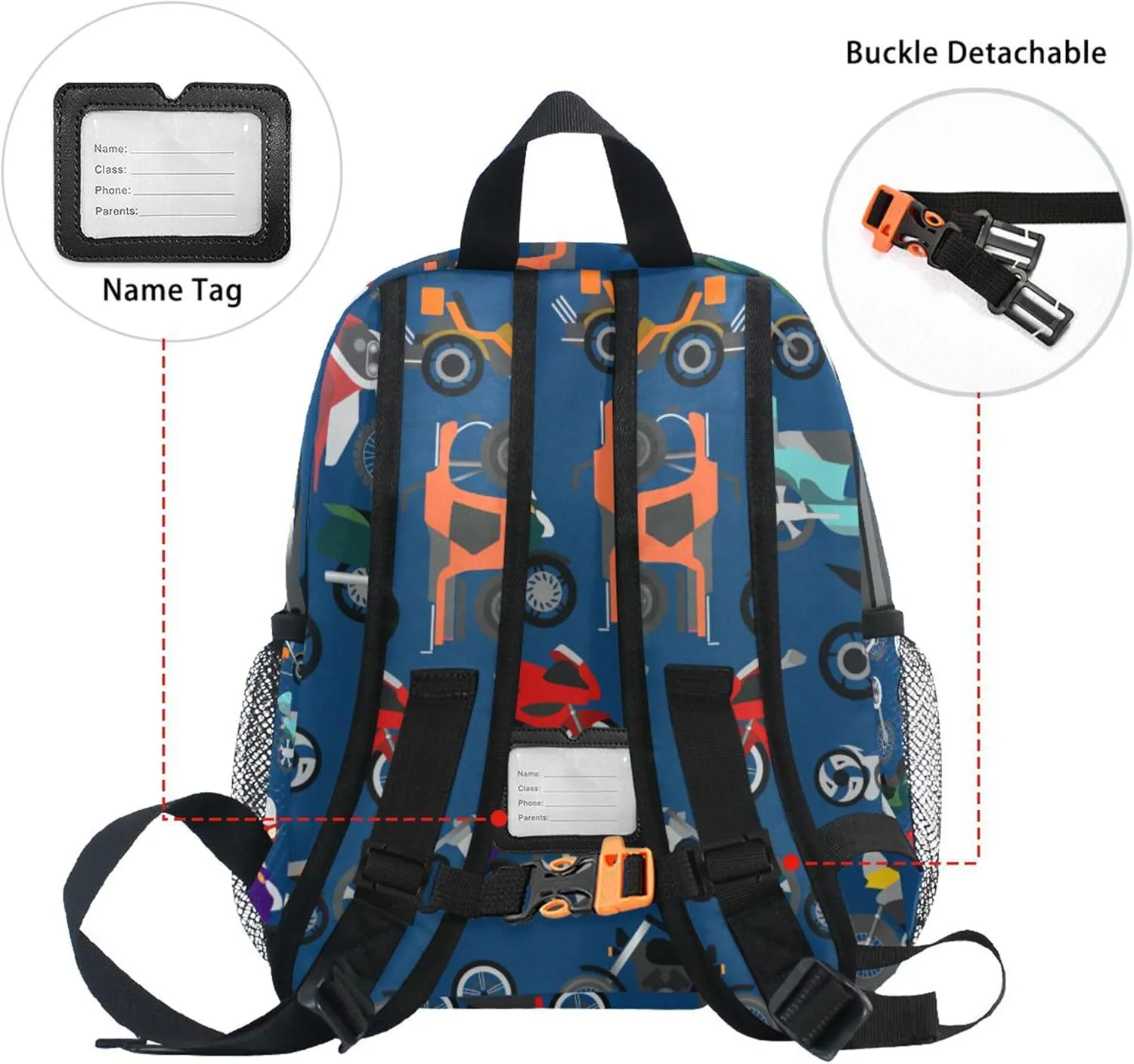 Fisyme Motorcycles Toddler Backpack School Bag Kids Daypack for Kindergarten Preschool Nursery Girls Boys, S