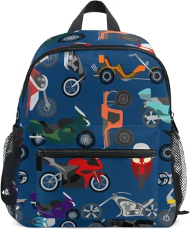 Fisyme Motorcycles Toddler Backpack School Bag Kids Daypack for Kindergarten Preschool Nursery Girls Boys, S