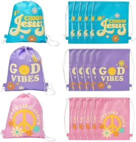 Fun Express 12" x 15" Medium Nonwoven Religious Kindness Drawstring Bags  12 Pieces