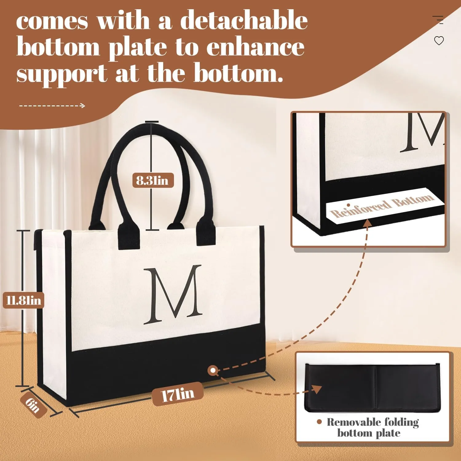Initial Canvas Tote Bag for Women Personalized Beach Bags for Holiday Birthday Gifts for Mom, Mother's Day Gift