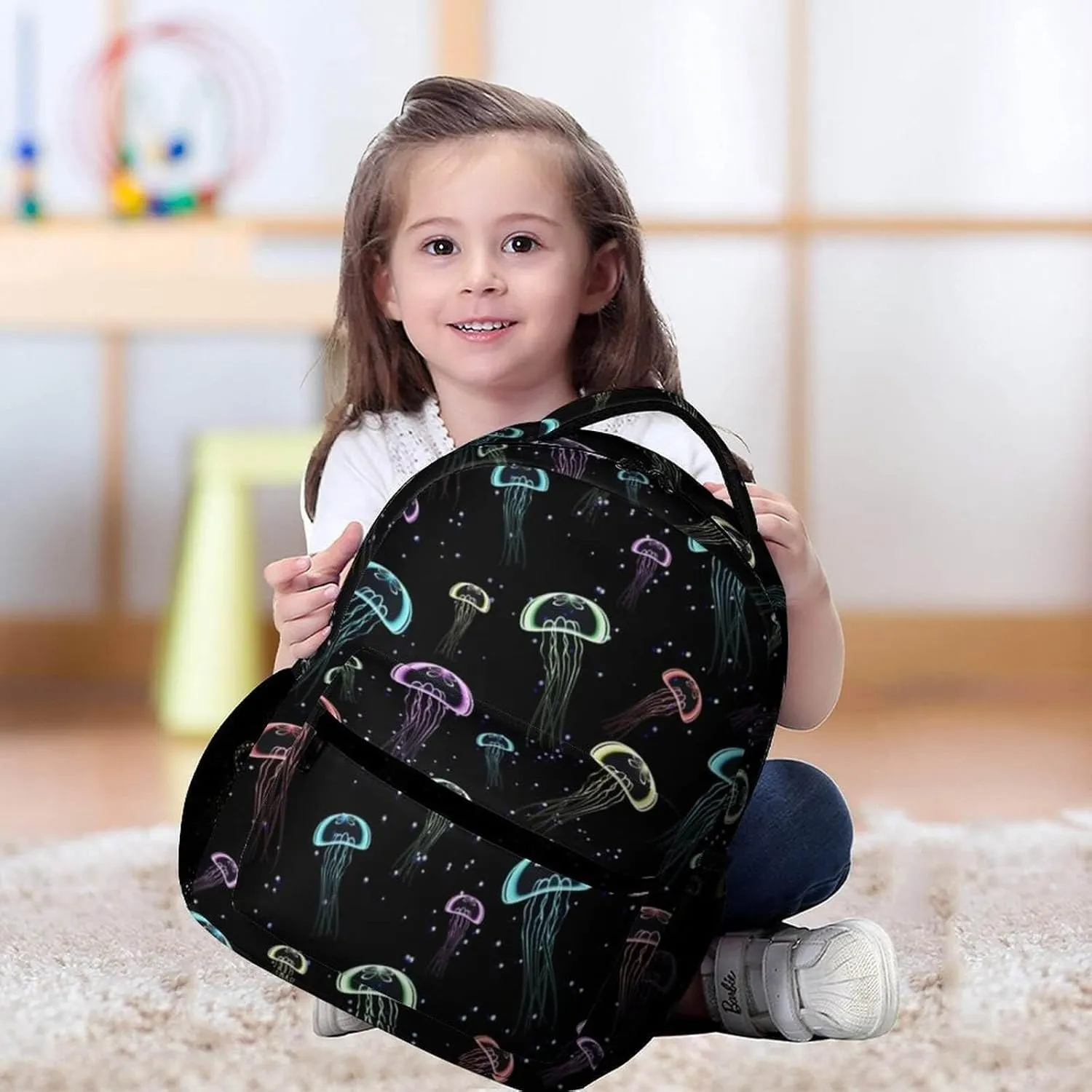 Jellyfish Backpack for Kids Girls Boys School, 16 Inches Cute Jellyfishes Theme Bookbag, Adjustable, Lightweight, Large Capacity, Colorful Daily Casual Backpacks