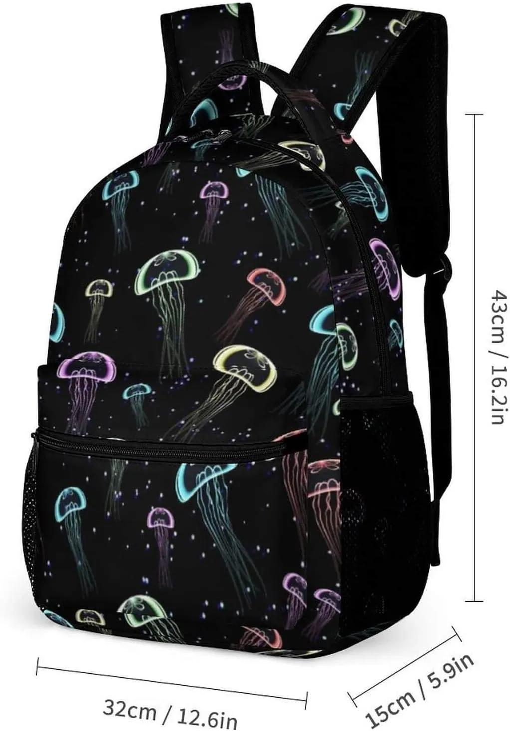 Jellyfish Backpack for Kids Girls Boys School, 16 Inches Cute Jellyfishes Theme Bookbag, Adjustable, Lightweight, Large Capacity, Colorful Daily Casual Backpacks