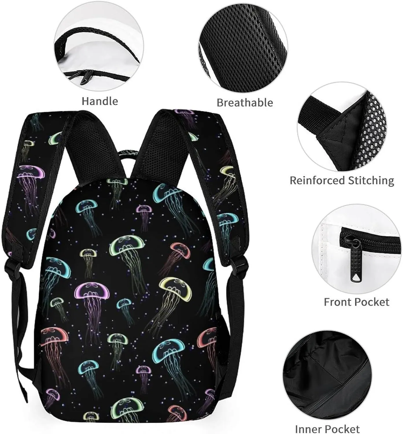 Jellyfish Backpack for Kids Girls Boys School, 16 Inches Cute Jellyfishes Theme Bookbag, Adjustable, Lightweight, Large Capacity, Colorful Daily Casual Backpacks