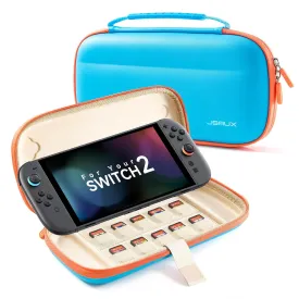 JSAUX Slim Carrying Case Compatible with Nintendo Switch 2 2025, Portable Switch 2 Case with 10 Game Slots, Protective Hard Shell for Travel and Storage, Blue