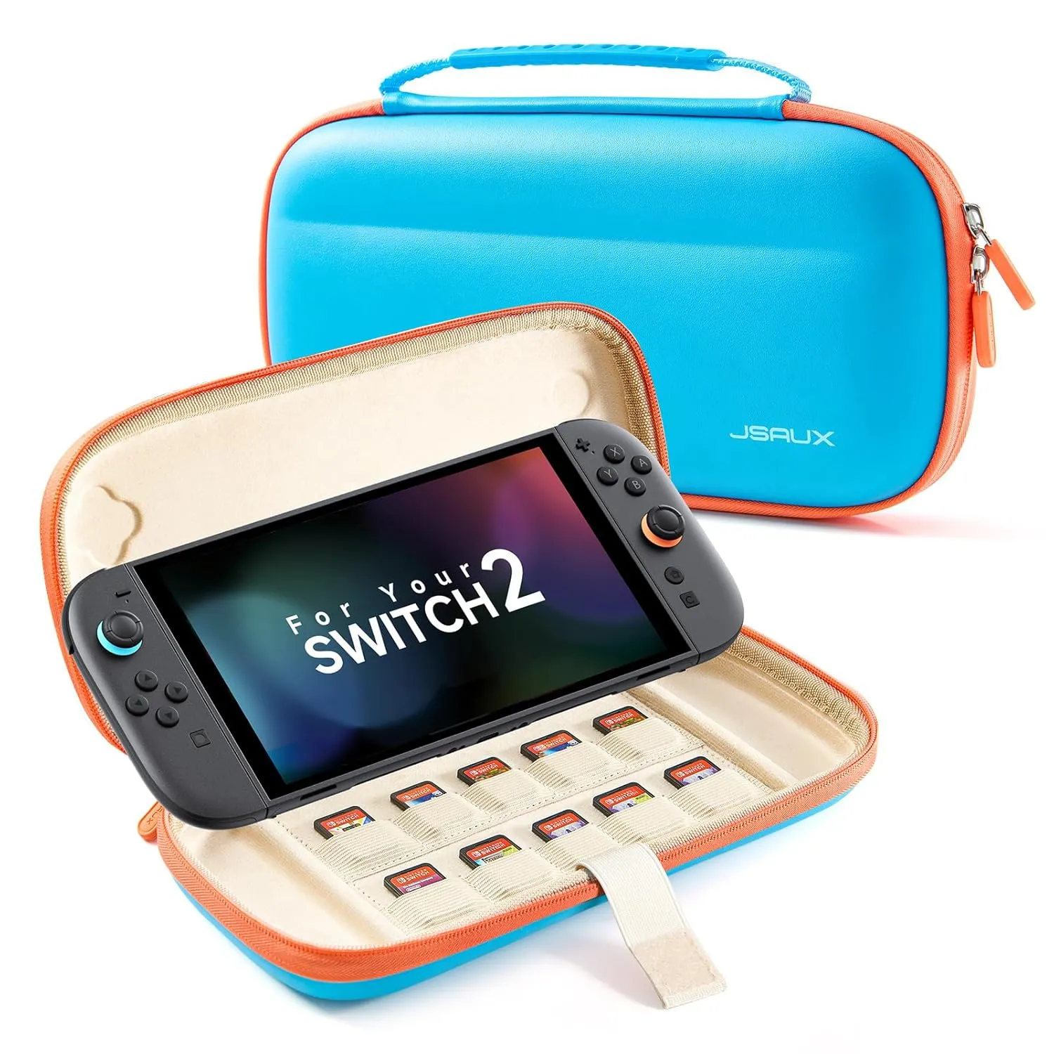 JSAUX Slim Carrying Case Compatible with Nintendo Switch 2 2025, Portable Switch 2 Case with 10 Game Slots, Protective Hard Shell for Travel and Storage, Blue