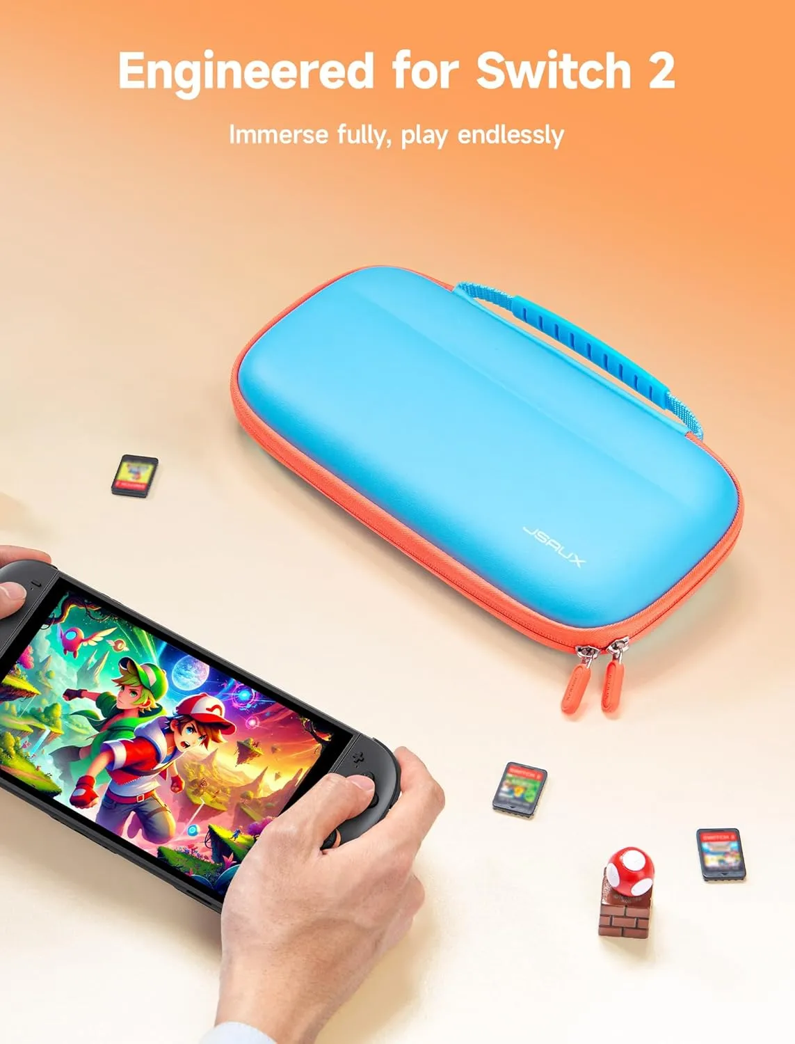 JSAUX Slim Carrying Case Compatible with Nintendo Switch 2 2025, Portable Switch 2 Case with 10 Game Slots, Protective Hard Shell for Travel and Storage, Blue