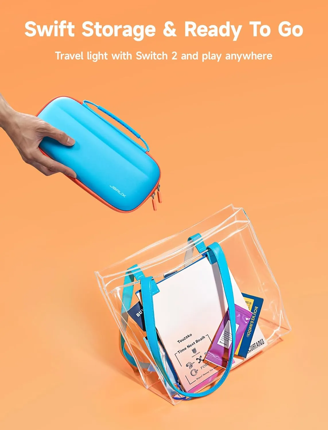 JSAUX Slim Carrying Case Compatible with Nintendo Switch 2 2025, Portable Switch 2 Case with 10 Game Slots, Protective Hard Shell for Travel and Storage, Blue