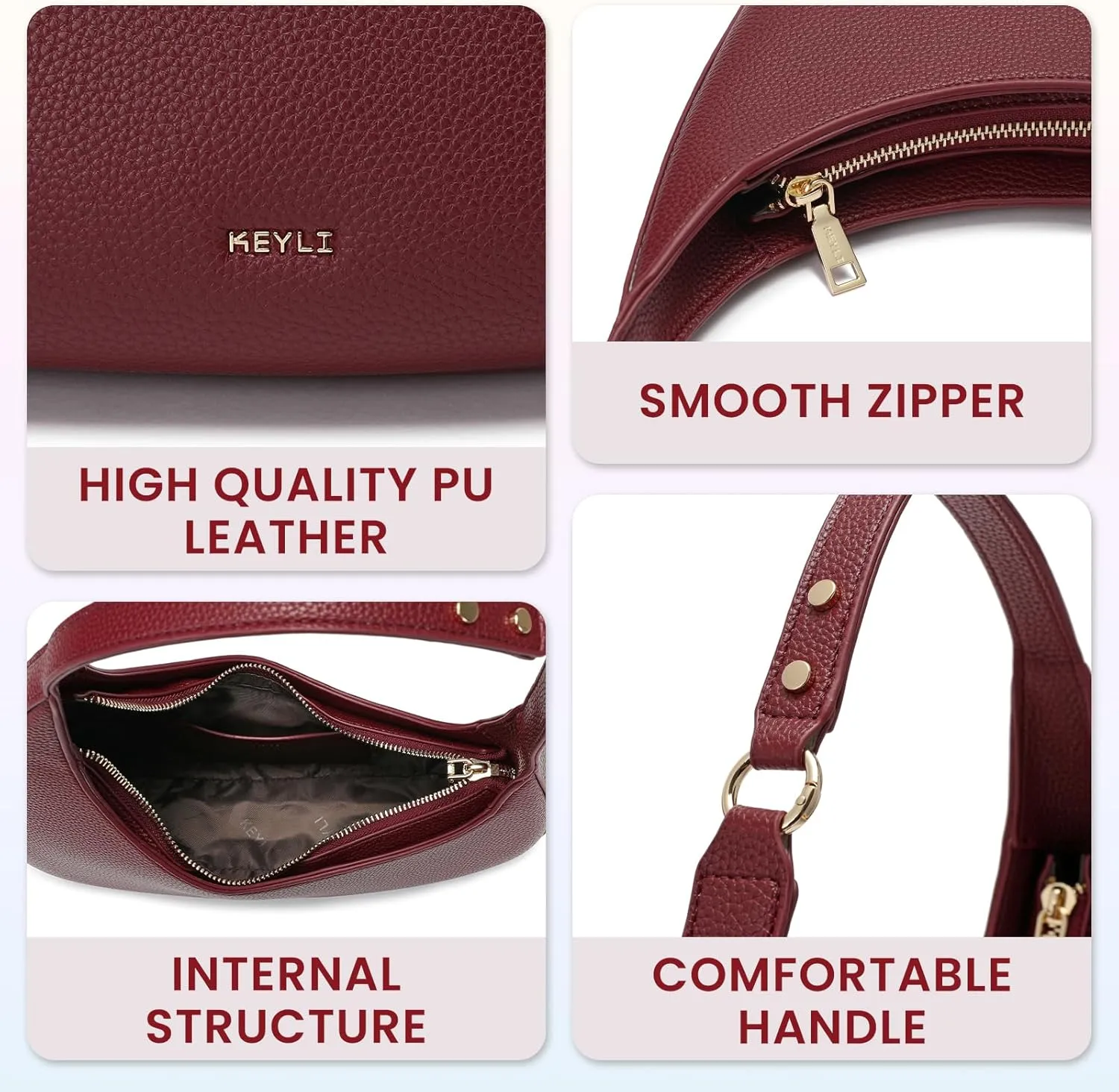 Keyli Shoulder Bag for Women Trendy Casual Leather Shoulder Purses lightweight Handbags Clutches with Zipper closure
