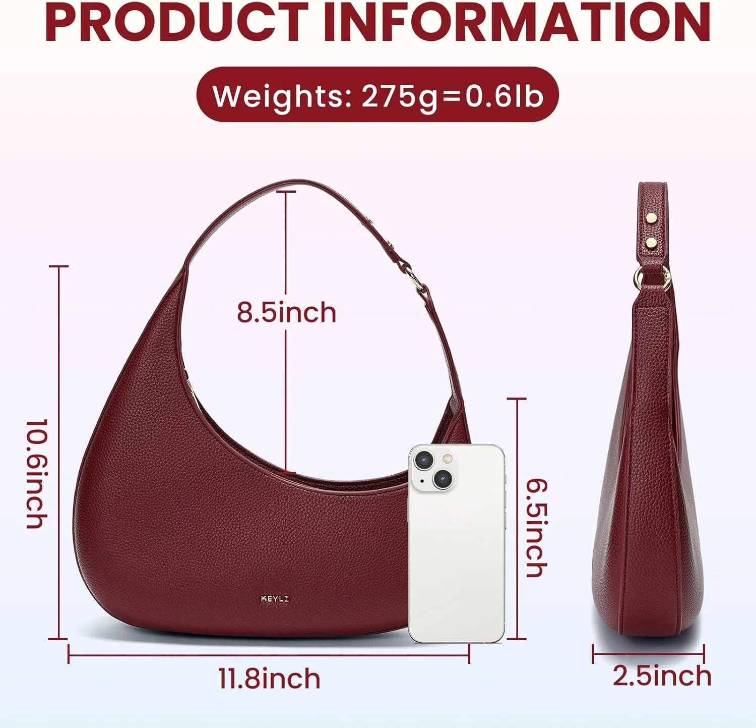 Keyli Shoulder Bag for Women Trendy Casual Leather Shoulder Purses lightweight Handbags Clutches with Zipper closure