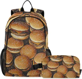 Kids Backpacks Set Burger Fanny Cartoon Black Boys Girls Backpack with Lunch Bag Toddler Bookbag