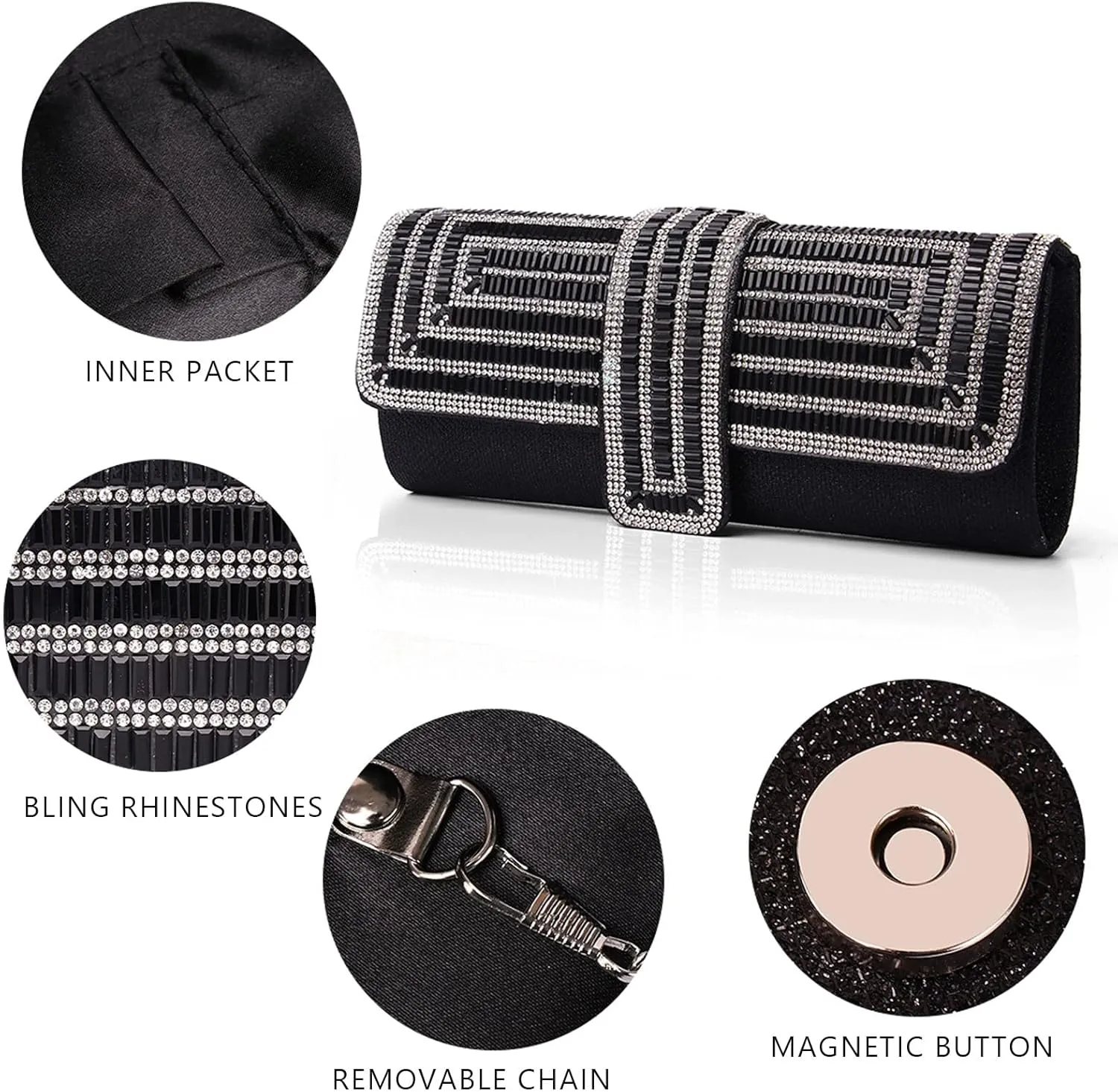 Labair Evening Bag and Clutches for Women Crystal Bag Sparkly Clutch Purse with Rhinestones Wedding Party formal Handbag.