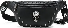 Leather Fanny Packs for Women,Fashion Leather Waist Bag Black Fanny Pack Men Skull Design Bum Bags for Women Crossbody Belt Bag Waist Pack for Holiday Festival Travel Running Hiking (Skull -1)