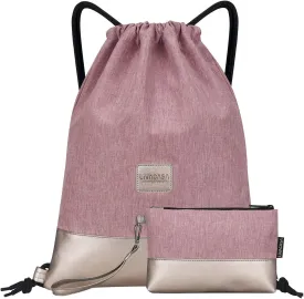 LIVACASA Drawstring Backpack Bag Sports Gym Bag Large Water-Resistant Sackpack Inside Zipper Pocket 13x16.9 Inches for Men Women Pink PU