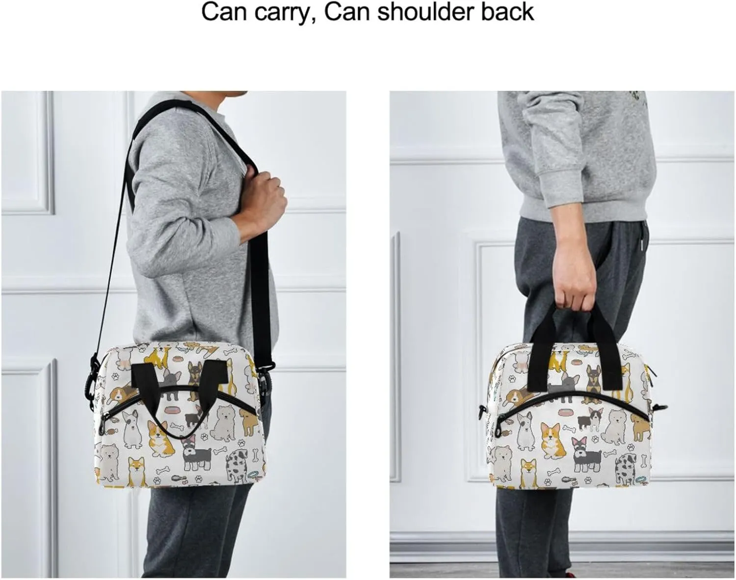 Lunch Bag for Women Men Lunchbox Organizer, Dog Leakproof Lunch Cooler Tote with Shoulder Strap for Kids Adult Insulated Thermal Bag for Work School Picnic Beach