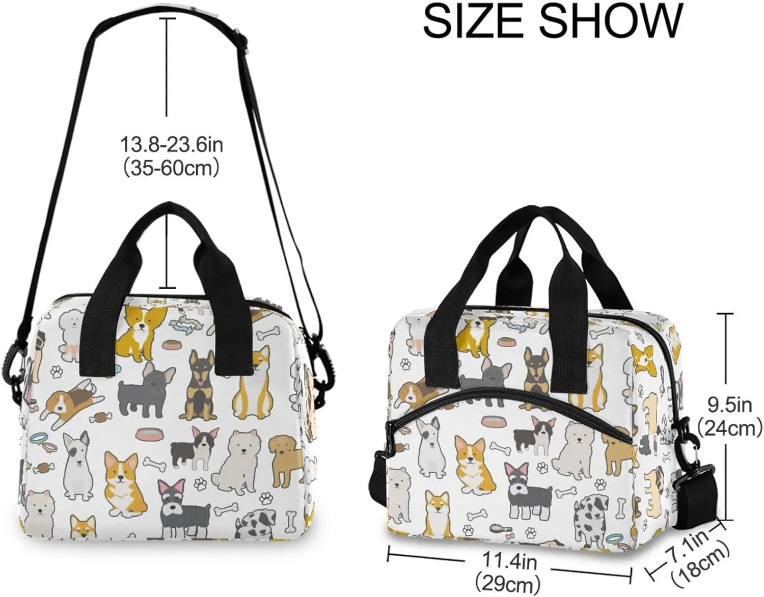 Lunch Bag for Women Men Lunchbox Organizer, Dog Leakproof Lunch Cooler Tote with Shoulder Strap for Kids Adult Insulated Thermal Bag for Work School Picnic Beach