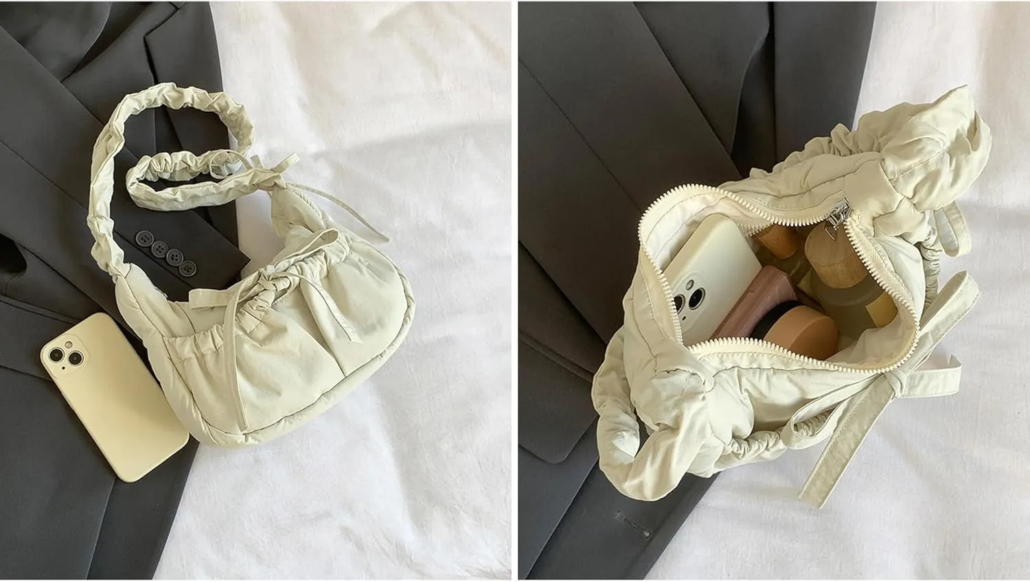 Nylon Bow Purse Cute Crossbody Bag Coquette Drawstring Shoulder Purses Y2k Kawaii Scrunchies Purse