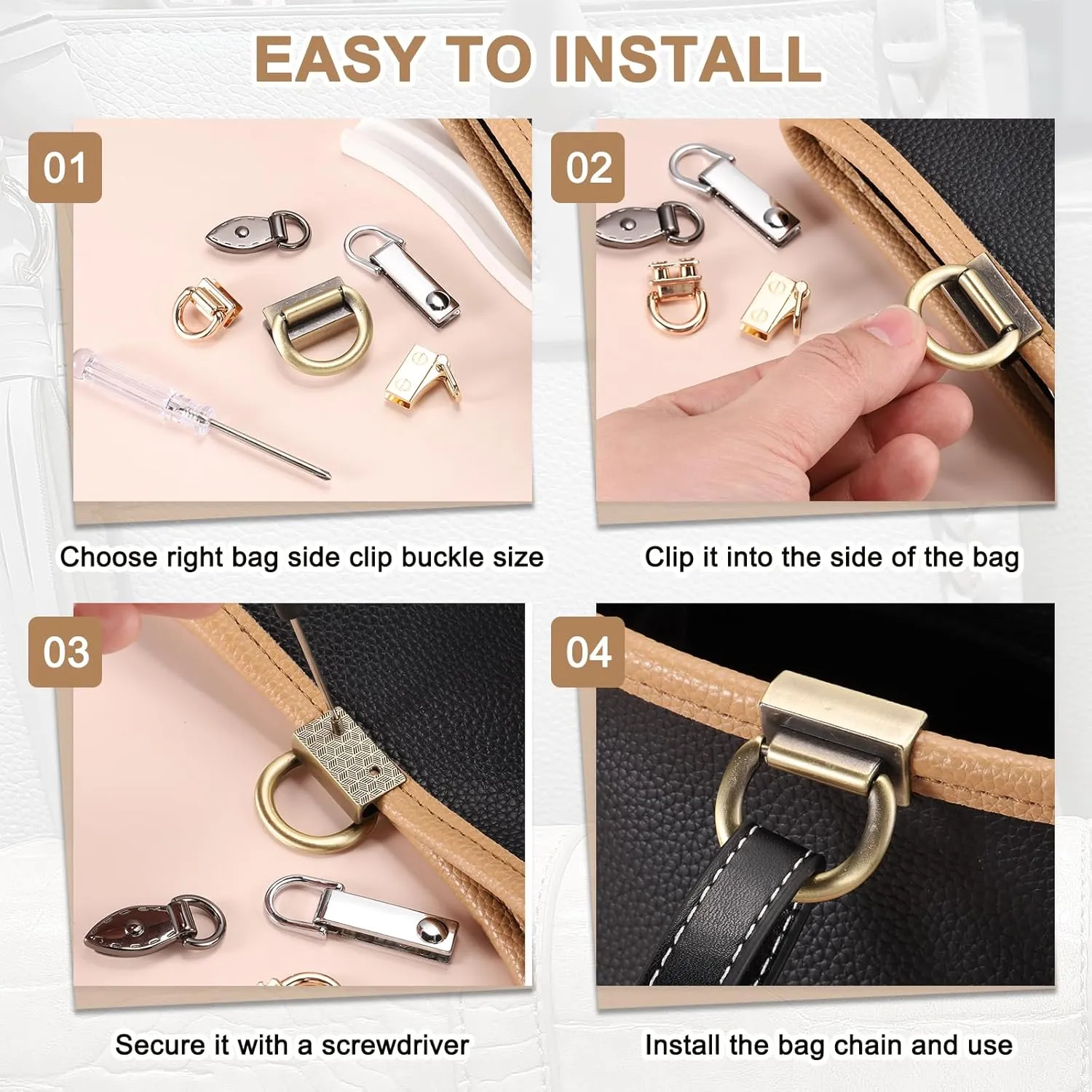 PATIKIL Bag Side Clip Buckle, Metal Purse Suspension Clasp Suspending Leaf Shape Handbag D Ring Buckle Chain Link Connector