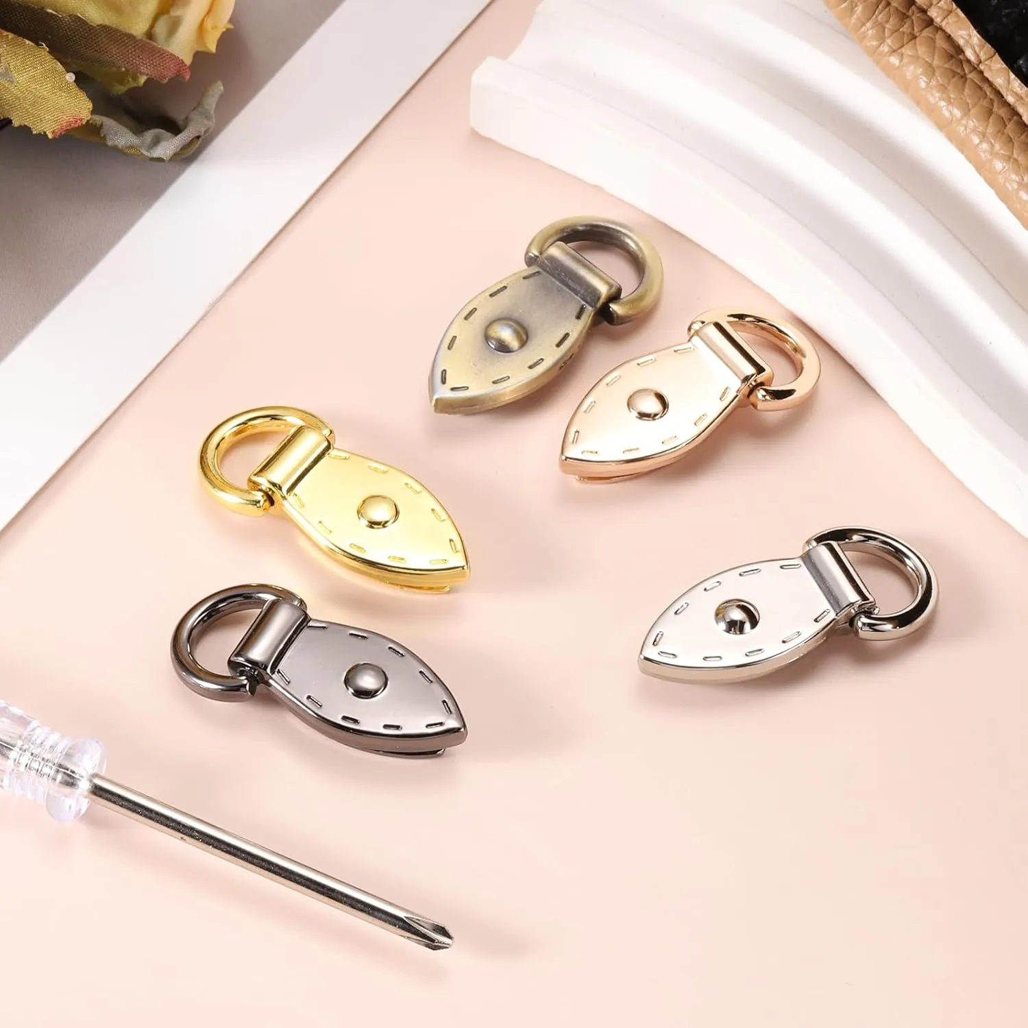 PATIKIL Bag Side Clip Buckle, Metal Purse Suspension Clasp Suspending Leaf Shape Handbag D Ring Buckle Chain Link Connector
