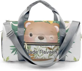 Personalized Woodland Leaves Cute Bear Customized Multi-functional Handbag Travel Bag, Unisex Portable Duffel Bag