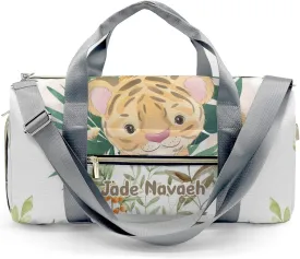 Personalized Woodland Leaves Cute Tiger Customized Multi-functional Handbag Travel Bag, Unisex Portable Duffel Bag